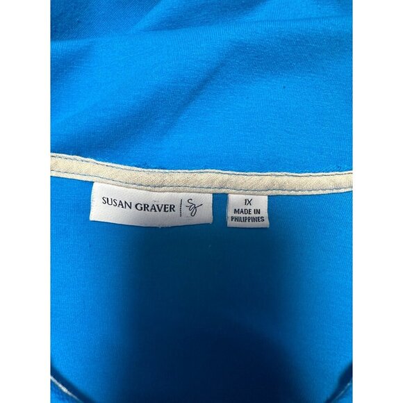 Susan Graver Resort Bright Blue French Terry Jacket or Cover Up with Hood Sz 1X - Picture 8 of 11
